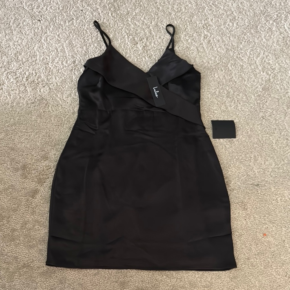 Lulu's Black Satin Mini Dress